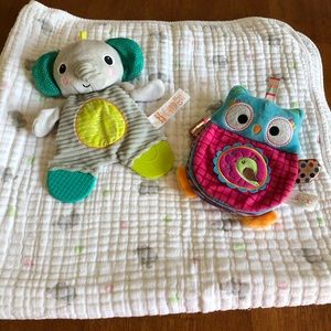 Three piece baby bundle- elephant teething toy/ elephant blanket/ sensory book